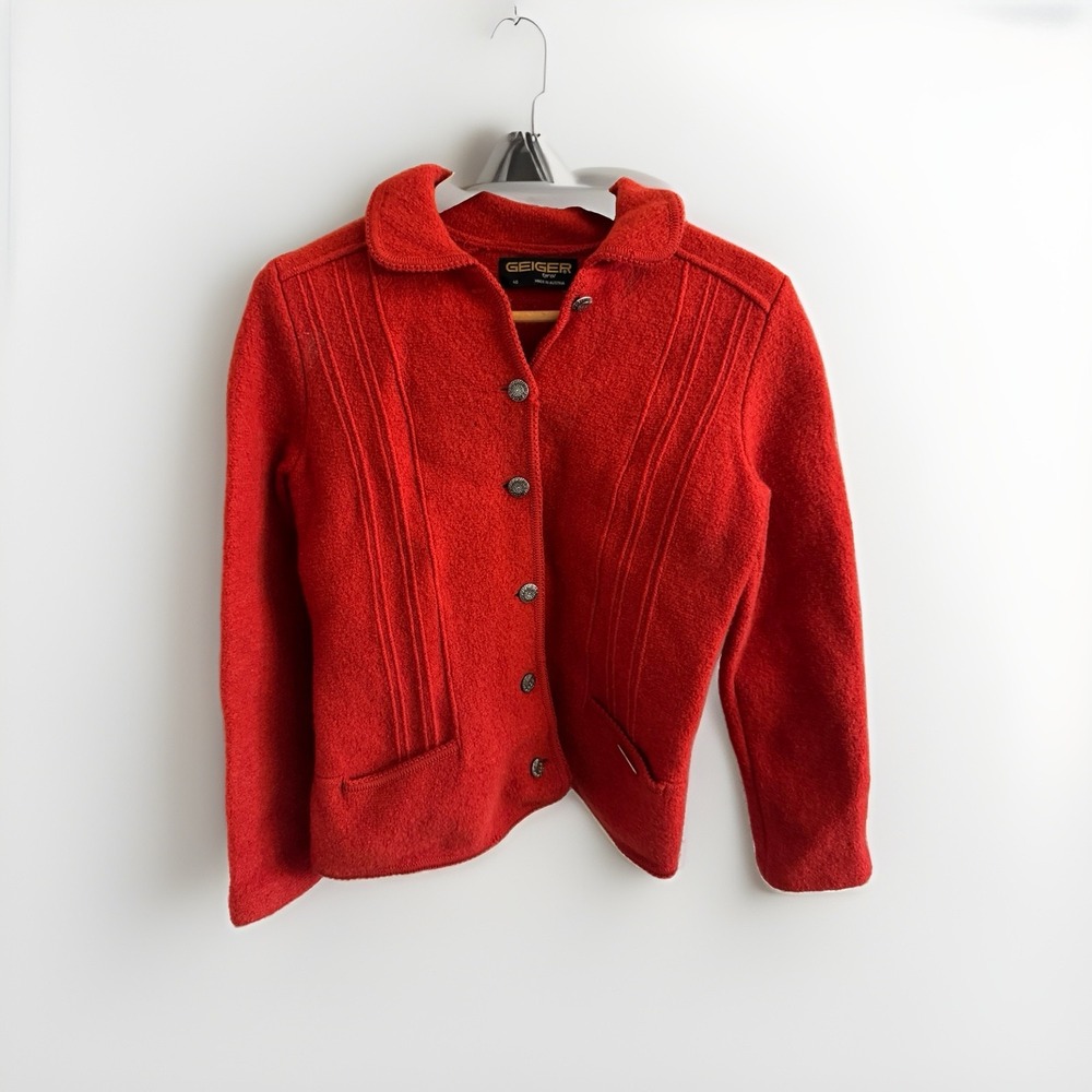 Vintage Geiger Boiled Wool Jacket Blazer Red US Size (S/M) Austria Size 40 FLAW